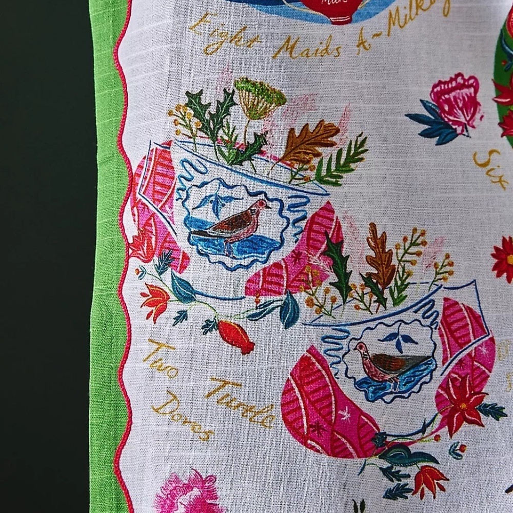 NWT Anthropologie Emily Maude 12 Days of Christmas Kitchen Towel - Picture 2 of 3